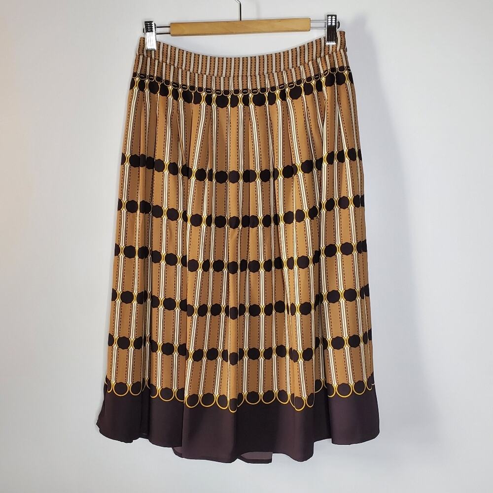 Talbots Brown Equestrian Striped Linen pleated circle skirt Size 2 Great Career